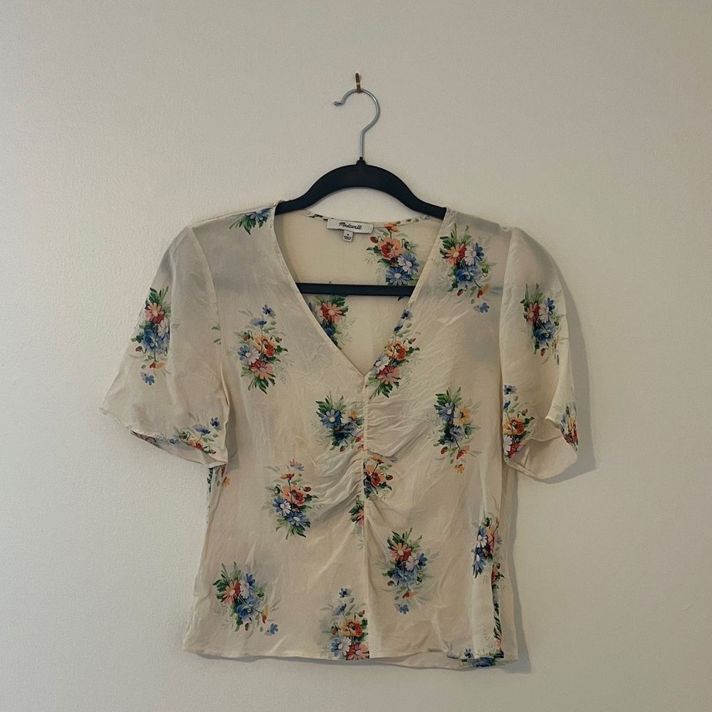 Silk Floral Cream Blouse